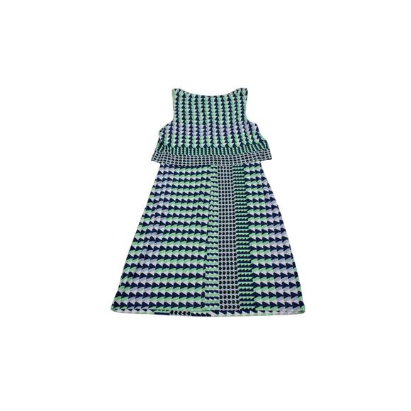 Donna Morgan Dress Womens 8 Green Blue Geo Print Sleeveless Casual Outfit - Picture 1 of 14